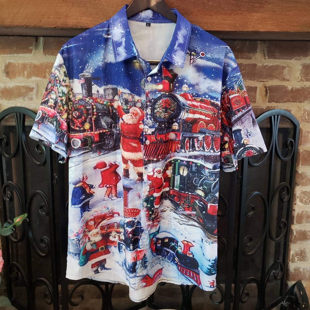 Christmas Size Large Santa Tropical Shirt 🎅